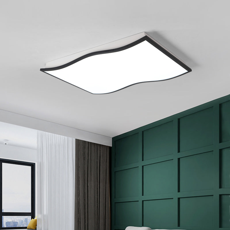 Waved Square/Rechthoek Flush Lamp Hedendaagse Acryl 19.5 "/32" Breed Led Black Flush Mount Light Fixture