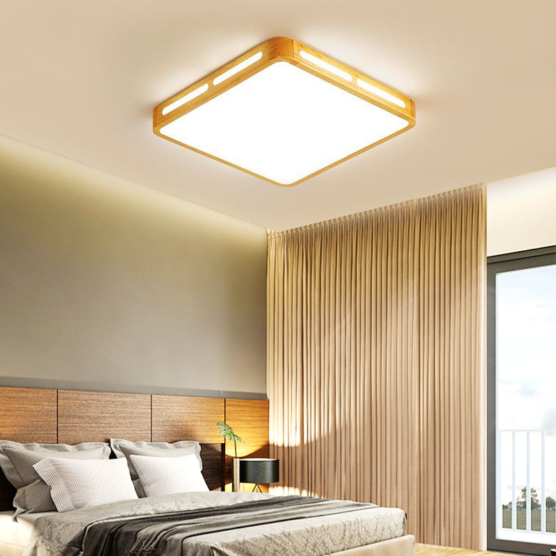 Rectangle Ceiling Mounted Light Modernism Wood Beige LED Flush Mount Lamp for Bedroom, 12"/18"/21"/25.5" Wide