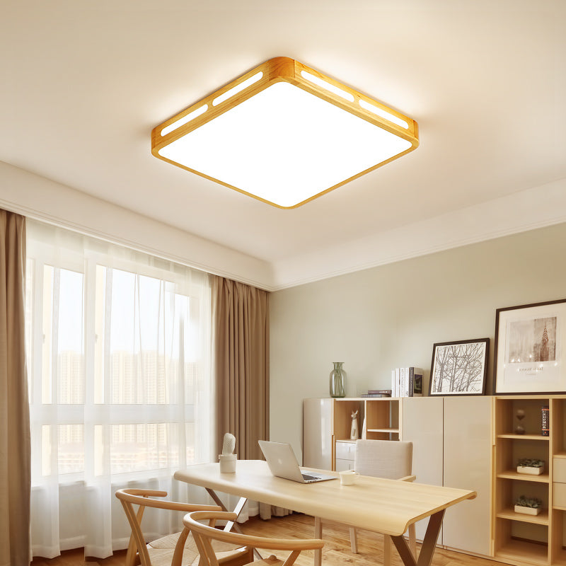 Rectangle Ceiling Mounted Light Modernism Wood Beige LED Flush Mount Lamp for Bedroom, 12"/18"/21"/25.5" Wide