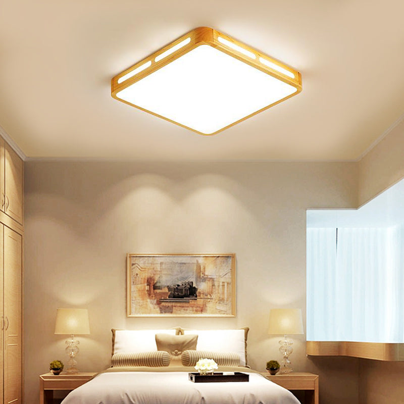 Rectangle Ceiling Mounted Light Modernism Wood Beige LED Flush Mount Lamp for Bedroom, 12"/18"/21"/25.5" Wide