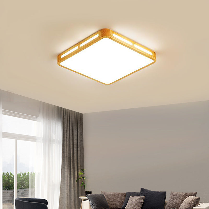 Rectangle Ceiling Mounted Light Modernism Wood Beige LED Flush Mount Lamp for Bedroom, 12"/18"/21"/25.5" Wide