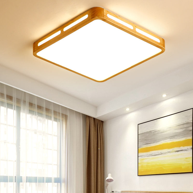 Rectangle Ceiling Mounted Light Modernism Wood Beige LED Flush Mount Lamp for Bedroom, 12"/18"/21"/25.5" Wide