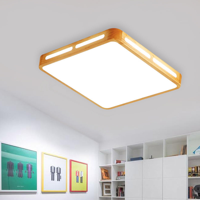 Rectangle Ceiling Mounted Light Modernism Wood Beige LED Flush Mount Lamp for Bedroom, 12"/18"/21"/25.5" Wide