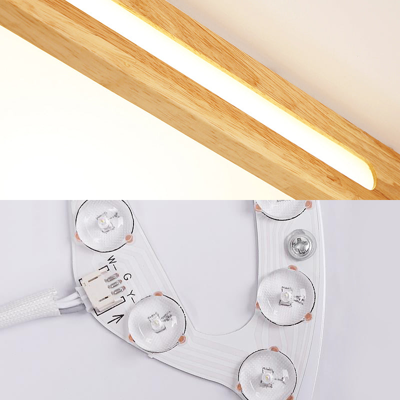 Rectangle Ceiling Mounted Light Modernism Wood Beige LED Flush Mount Lamp for Bedroom, 12"/18"/21"/25.5" Wide