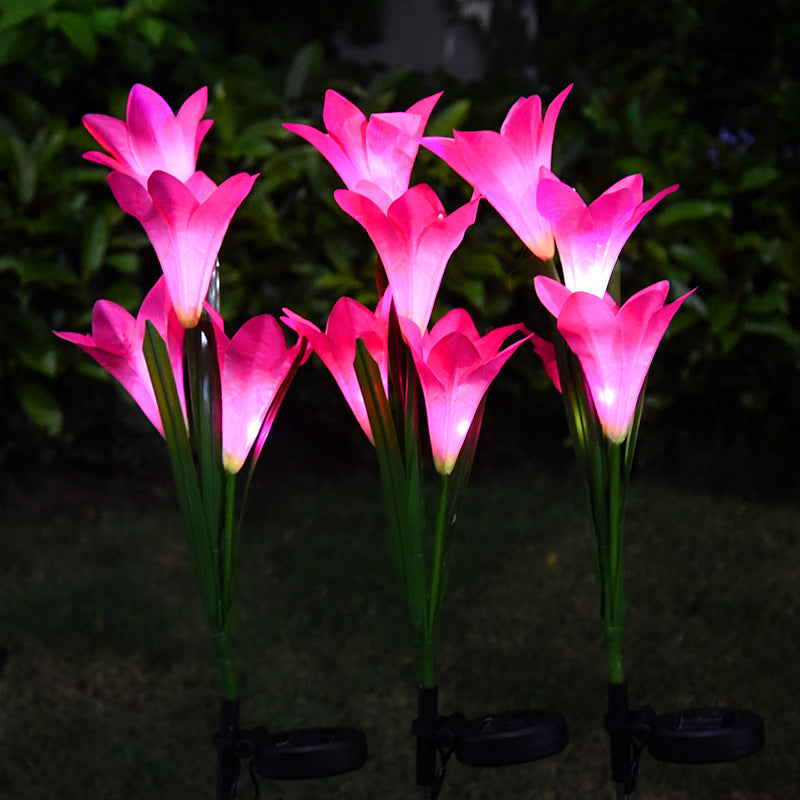 Decorative Artificial Lily Bouquet Solar Ground Lighting Plastic Garden LED Landscape Light, 2 Pcs