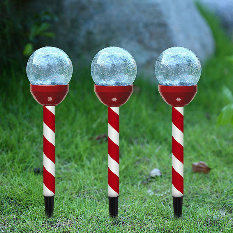 6 Pcs Globe Shaped Crackle Glass LED Stake Light Modern Red-White Solar Lawn Lighting for Garden