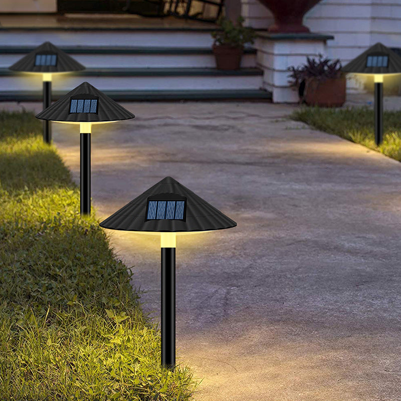 Decorative Mushroom Shaped LED Lawn Light Plastic Courtyard Solar Landscape Lighting in Black, 5 Pcs