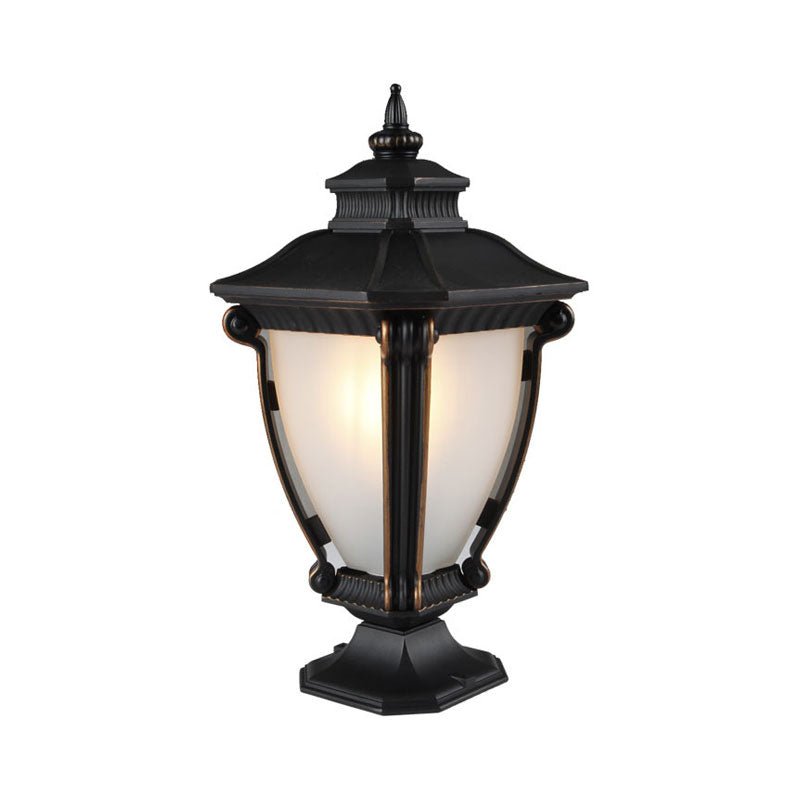 Bell Shade Frost Glass Pier Mount Light Retro Single-Bulb Courtyard Post Lighting in Black