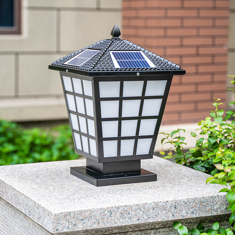 Frosted Acrylic Tapered LED Landscape Lamp Classic Courtyard Solar Pier Mount Light