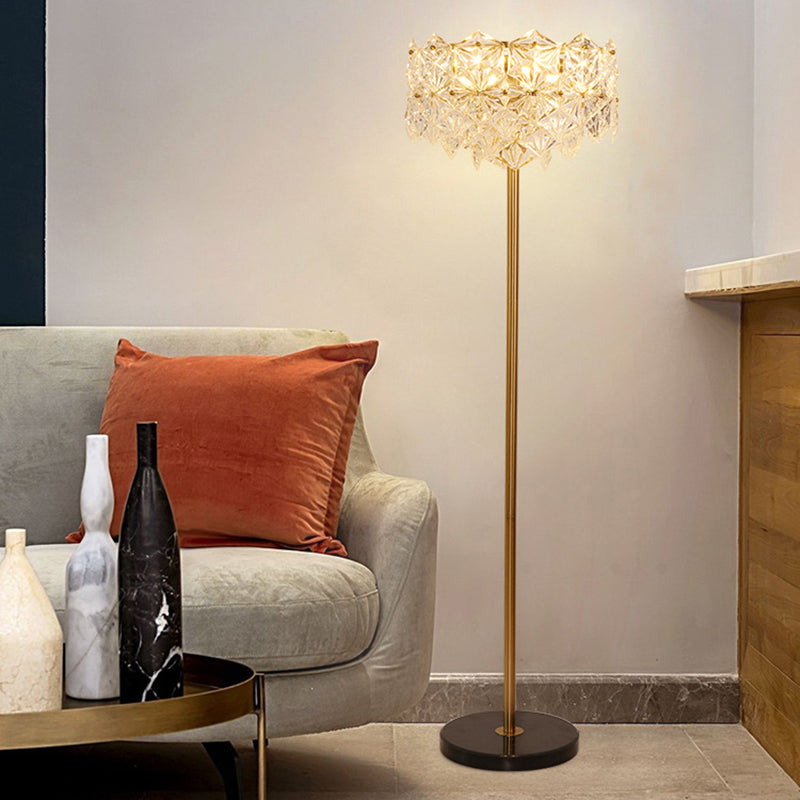 Sneeuwvlok K9 Crystal Floor Lamp Eigentijds 6 koppen goud staand licht voor woonkamer