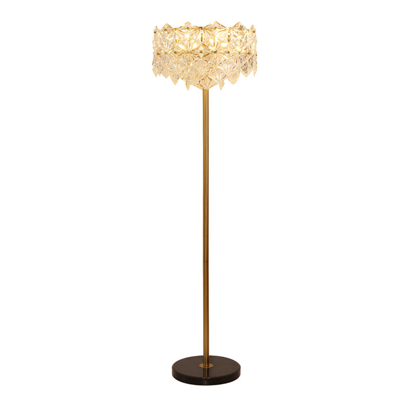 Snowflake K9 Crystal Floor Lamp Contemporary 6 Heads Gold Standing Light for Living Room