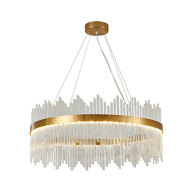 Cercle de tige de cristal Light Suspension Light Artistic Gold Chandelier Lumière en or pour le salon