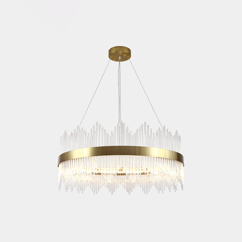 Cercle de tige de cristal Light Suspension Light Artistic Gold Chandelier Lumière en or pour le salon