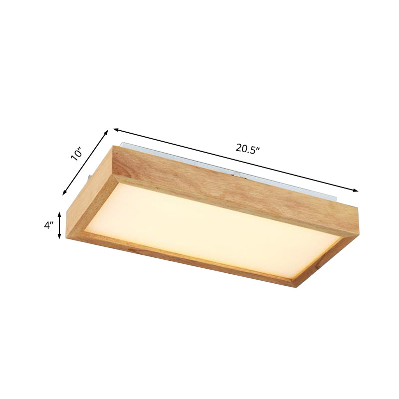 Beige Rectangle Ceiling Mounted Light Minimalist Wood 1/4 Lights Flush Mount in White/Warm Light with Acrylic Diffuser