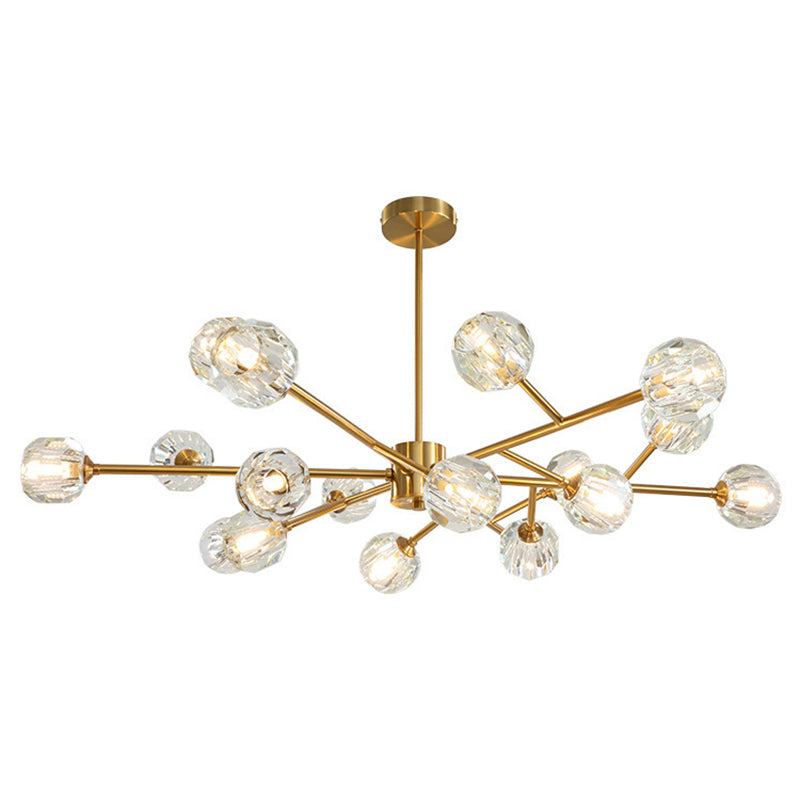 Branche salon Suspension Light Metal Metal Artistic Chandelier Light avec une nuance de cristal à facettes en or