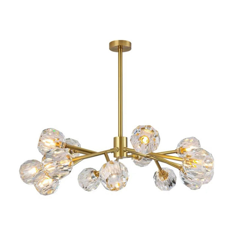 Branche salon Suspension Light Metal Metal Artistic Chandelier Light avec une nuance de cristal à facettes en or