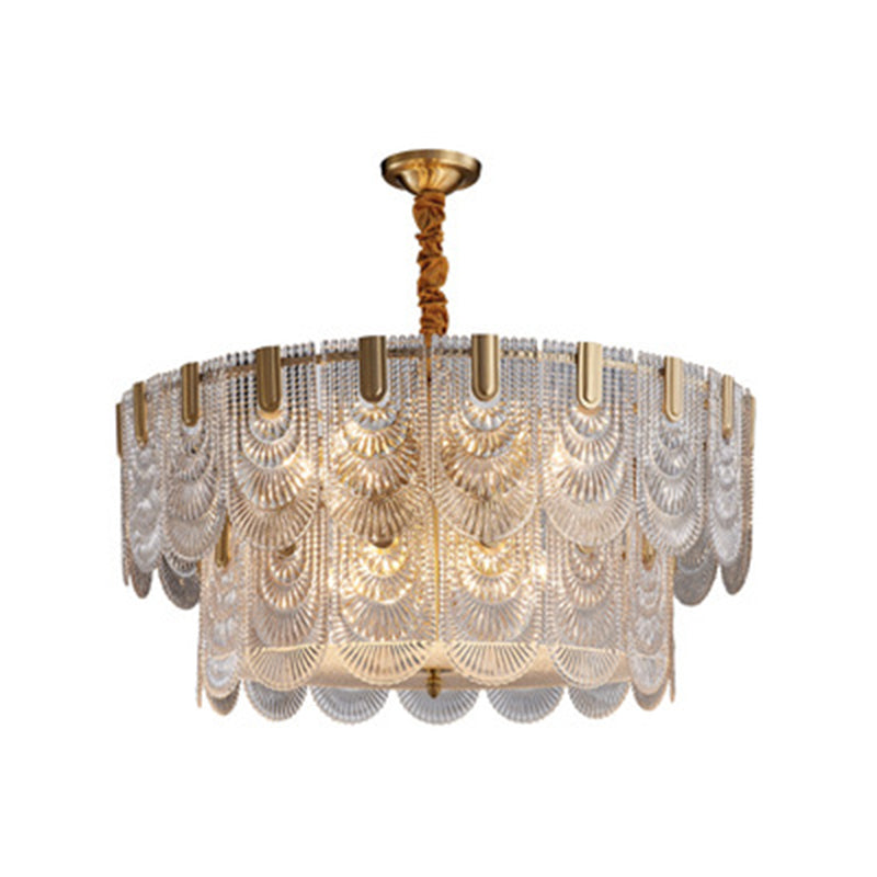 Éclairage de lustre festonné post-Postmodern Ripple Glass Gold Pendant Light pour le salon