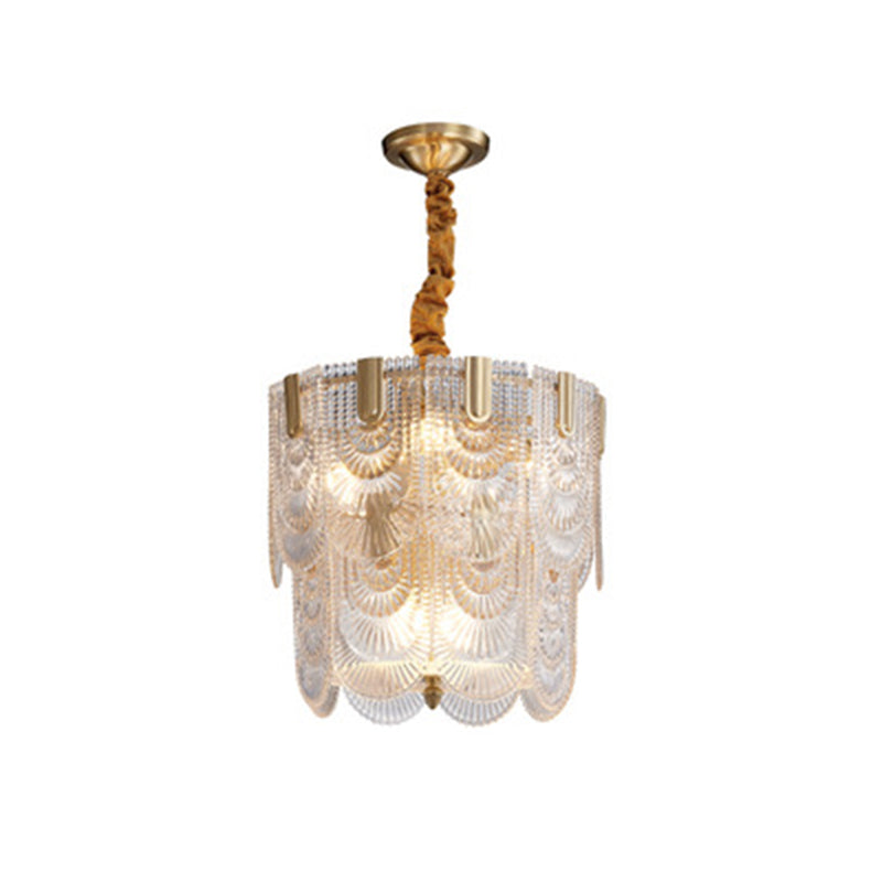 Éclairage de lustre festonné post-Postmodern Ripple Glass Gold Pendant Light pour le salon