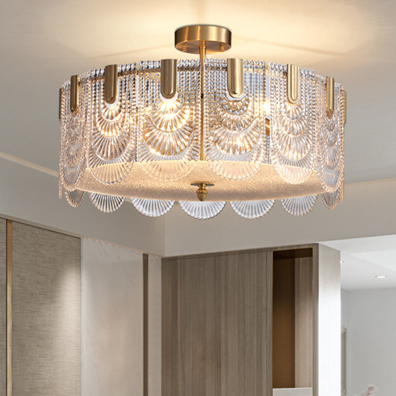 Éclairage de lustre festonné post-Postmodern Ripple Glass Gold Pendant Light pour le salon