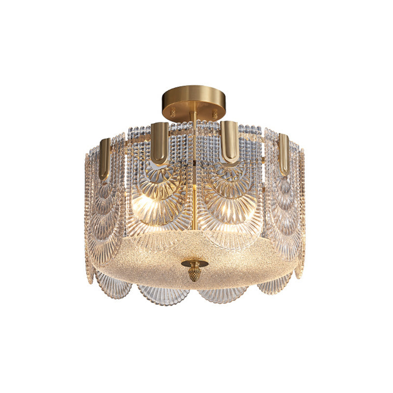 Éclairage de lustre festonné post-Postmodern Ripple Glass Gold Pendant Light pour le salon