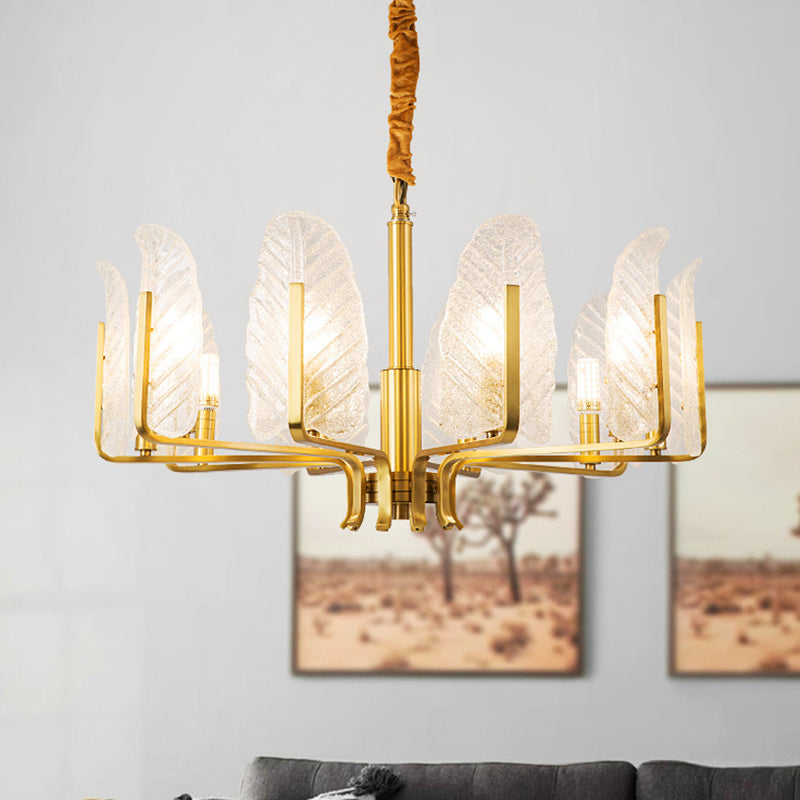 Leaf-Shaped Ceiling Lighting Postmodern Seedy Glass Gold Chandelier Light Fixture for Living Room