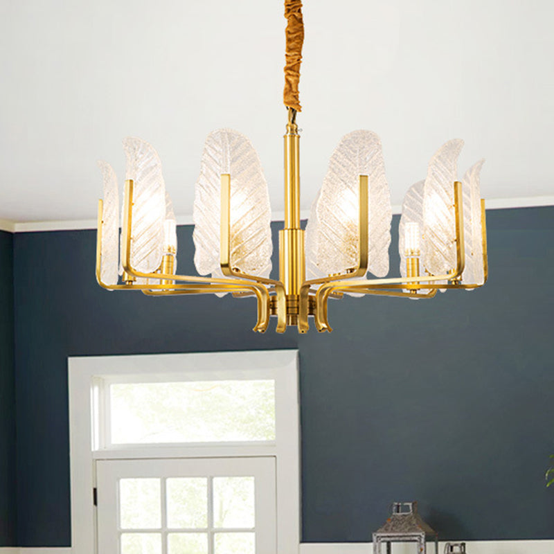 Leaf-Shaped Ceiling Lighting Postmodern Seedy Glass Gold Chandelier Light Fixture for Living Room