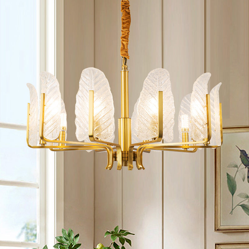 Leaf-Shaped Ceiling Lighting Postmodern Seedy Glass Gold Chandelier Light Fixture for Living Room