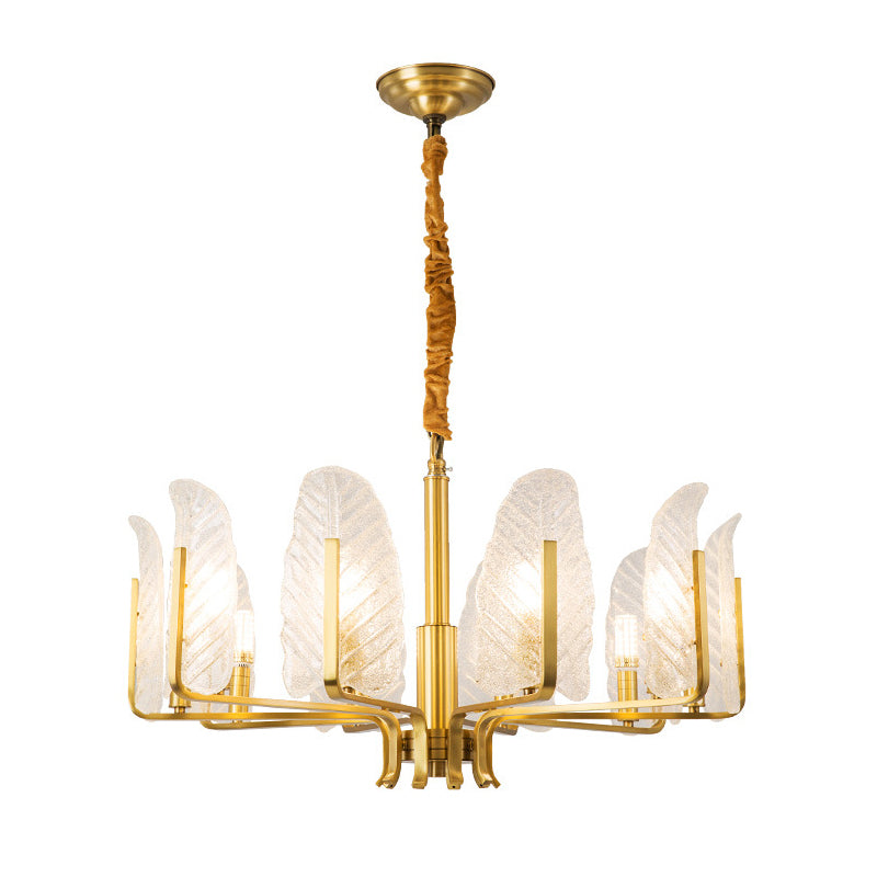 Leaf-Shaped Ceiling Lighting Postmodern Seedy Glass Gold Chandelier Light Fixture for Living Room