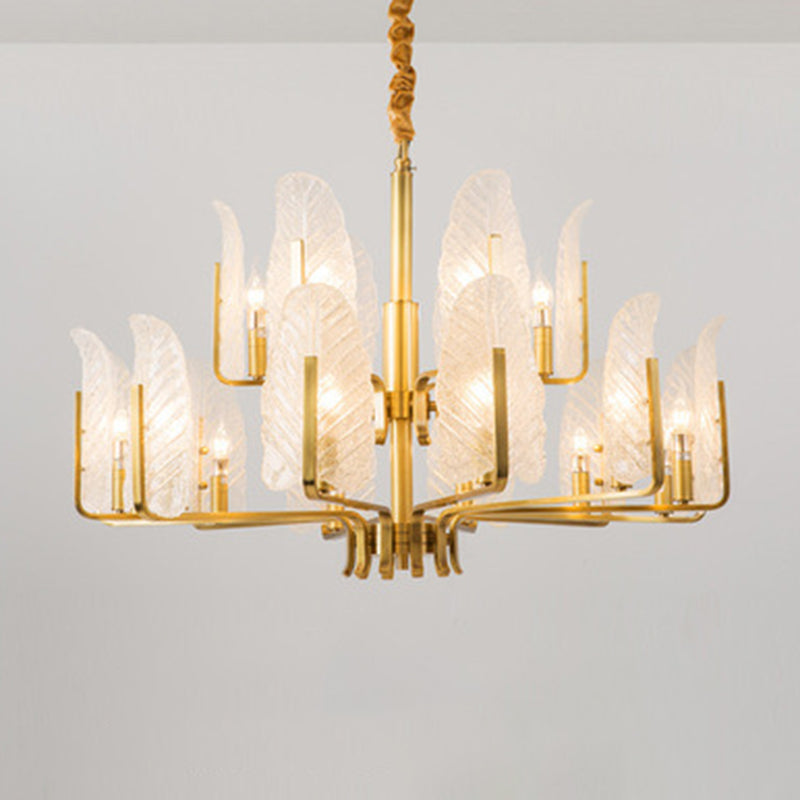 Leaf-Shaped Ceiling Lighting Postmodern Seedy Glass Gold Chandelier Light Fixture for Living Room