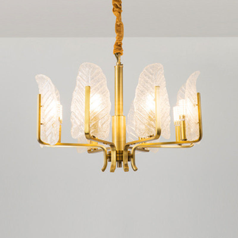 Leaf-Shaped Ceiling Lighting Postmodern Seedy Glass Gold Chandelier Light Fixture for Living Room