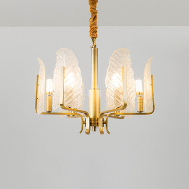 Leaf-Shaped Ceiling Lighting Postmodern Seedy Glass Gold Chandelier Light Fixture for Living Room