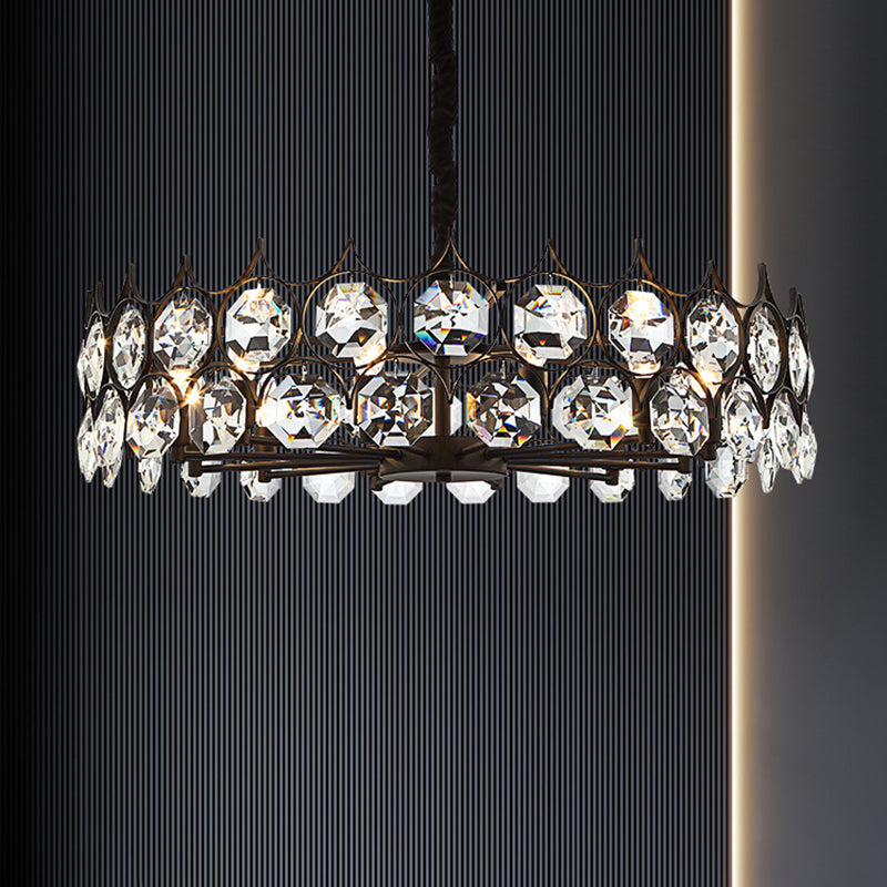 Geometric Living Room Chandelier Pendant Light Beveled Crystal Post-Modern Hanging Light in Black