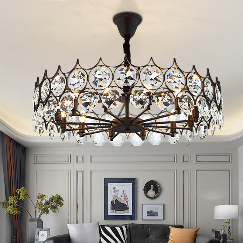 Geometric Living Room Chandelier Pendant Light Beveled Crystal Post-Modern Hanging Light in Black