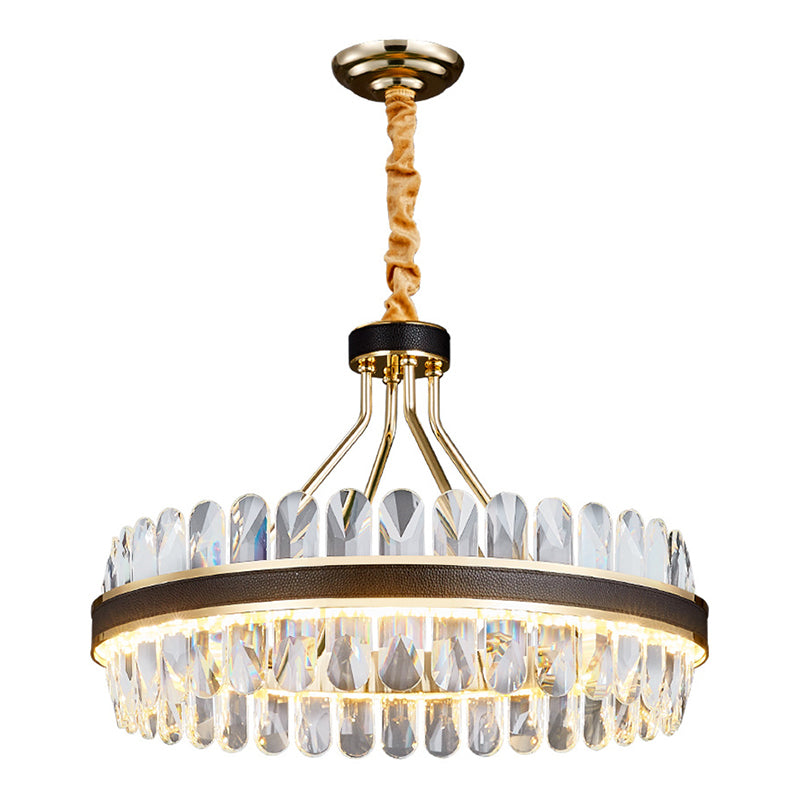 Simplicité Anneau LED lustre Light K9 Crystal Living Room Pendant Lightture en or-noir