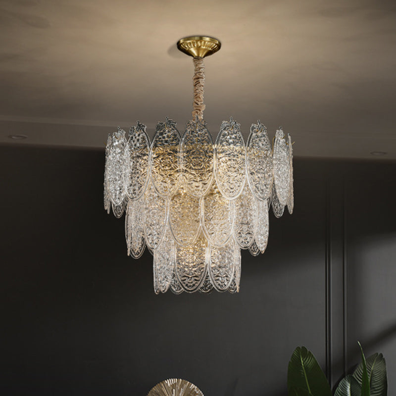 Lustre de la forme ovale post-moderne Livrée de verre texturé en forme de lumière