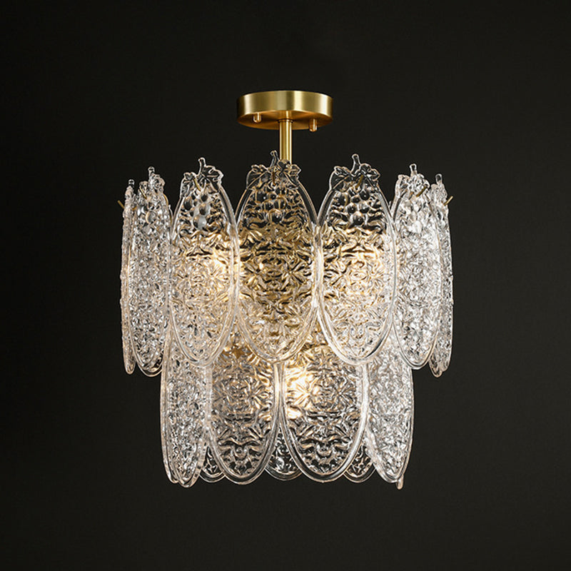 Lustre de la forme ovale post-moderne Livrée de verre texturé en forme de lumière