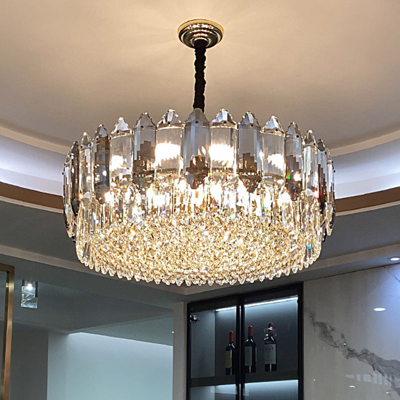 Circular Ceiling Lighting Postmodern K9 Crystal Living Room Chandelier Light Fixture in Clear