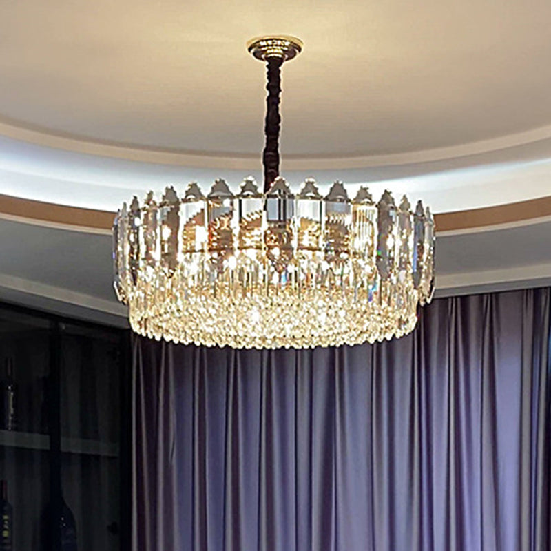 Circular Ceiling Lighting Postmodern K9 Crystal Living Room Chandelier Light Fixture in Clear