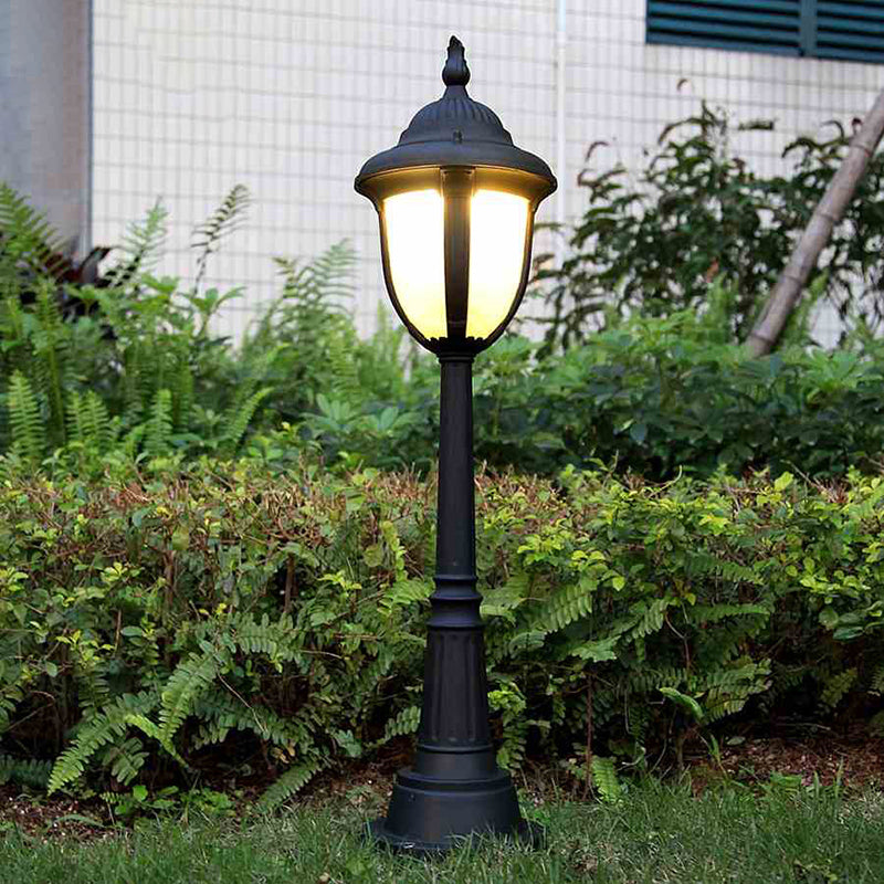 Black Bell Shade Path Lighting Retro Cream Glass Single Courtyard Landscape Light