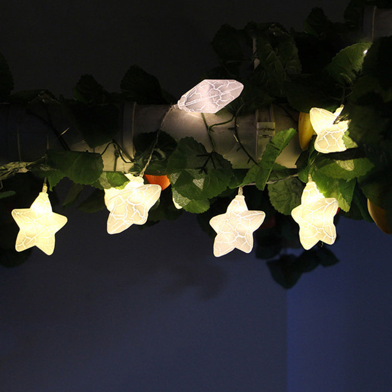 6.5ft Plastic Crackle Star String Lamp Art Decor 10 Heads Clear LED Fairy Lighting for Courtyard