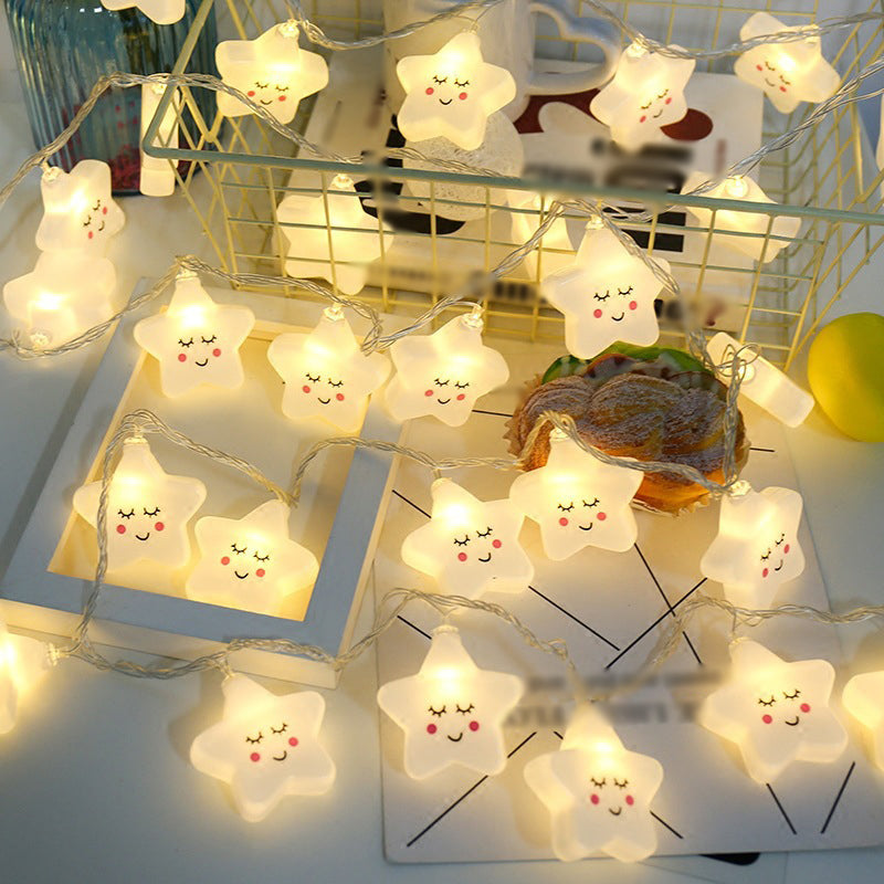 Smiling Star Plastic LED Fairy Lamp Artistic White Battery String Light for Backyard