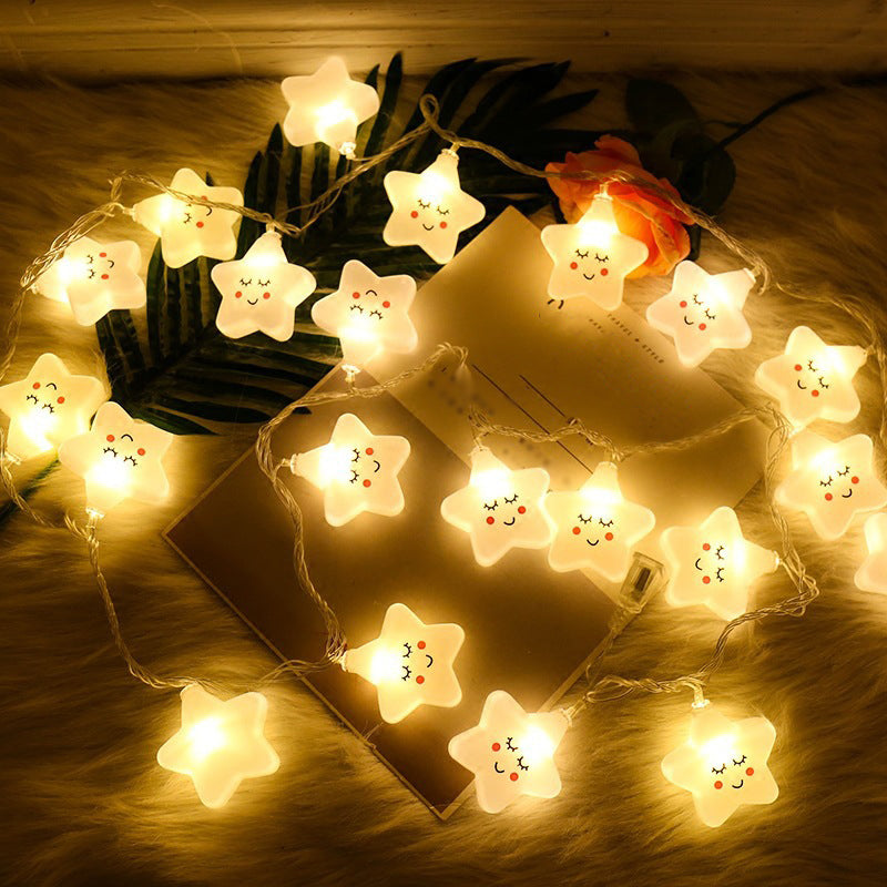 Smiling Star Plastic LED Fairy Lamp Artistic White Battery String Light for Backyard