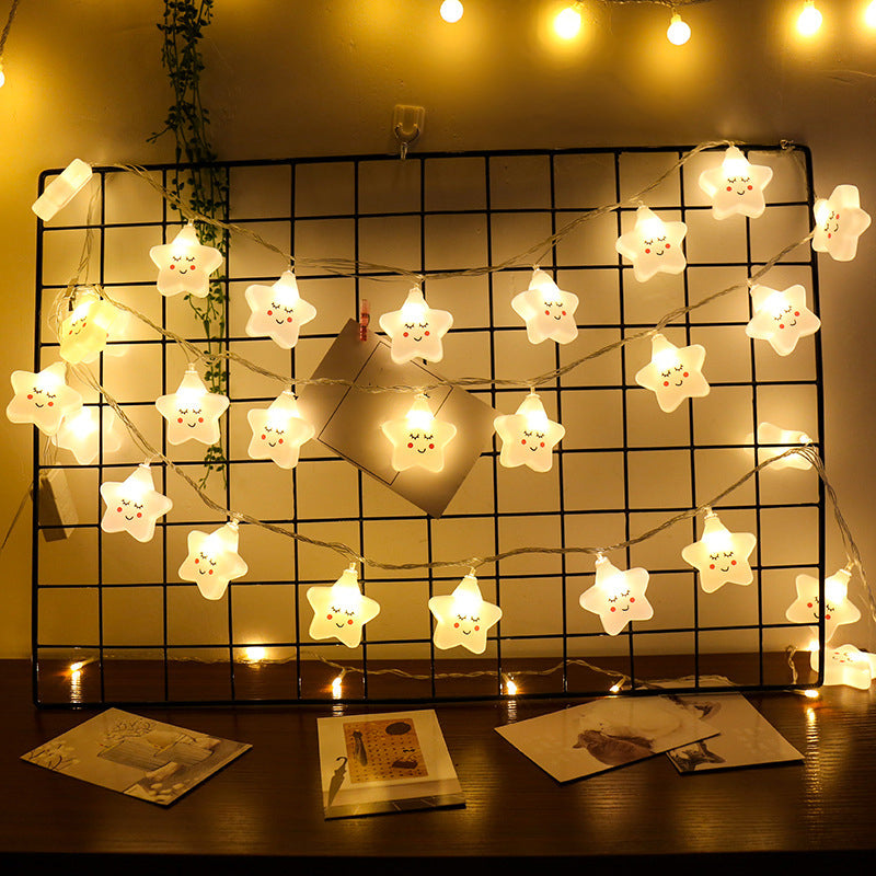 Smiling Star Plastic LED Fairy Lamp Artistic White Battery String Light for Backyard