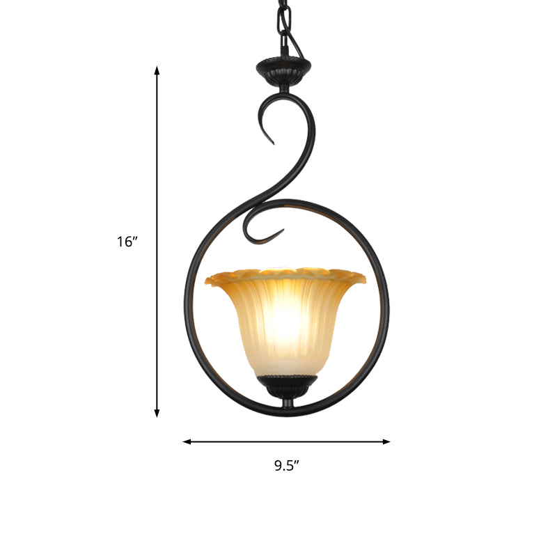1 lichte bloem hanglampverlichting traditionele witte/zwarte metalen hangende verlichtingsarmatuur met ring