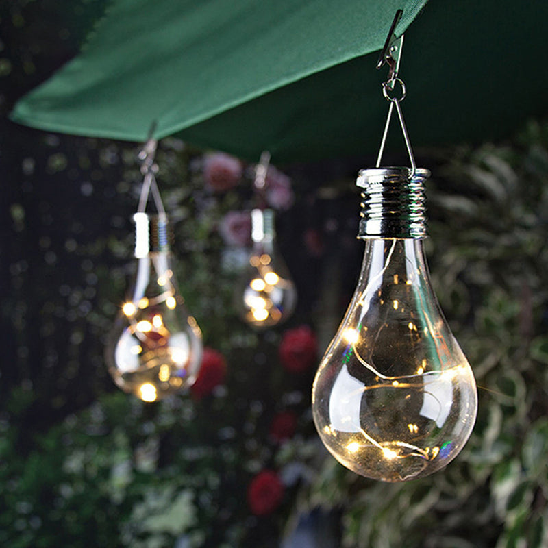 Bulb Shaped Backyard LED Hanging Light Metallic Minimalism Solar Pendant Lighting