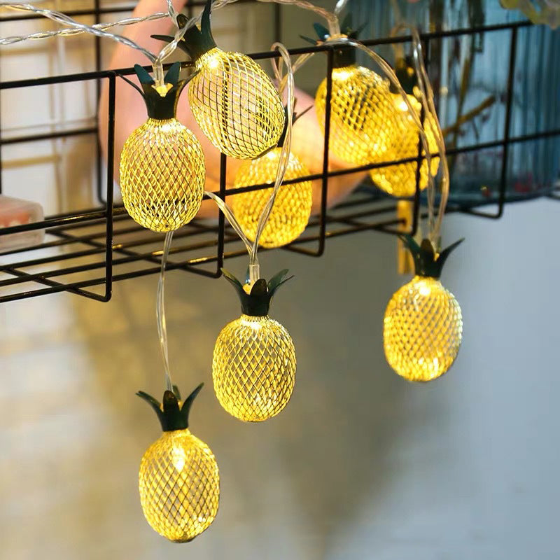 Artistic Pineapple LED Fairy Lamp Metallic Backyard Battery String Light in Yellow