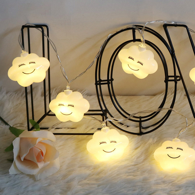 2 Pcs Smiling Cloud LED Fairy Lighting Decorative Plastic White Battery String Light