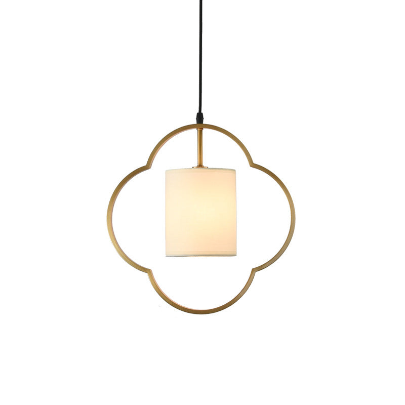 Gouden cilinder hanger plafondlicht traditionele stof 1 lichte woonkamer hangende lamp met ring