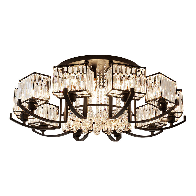 Zwart rechthoek plafondlamp Modern K9 Crystal Living Room Semi Flush Mount Lamp