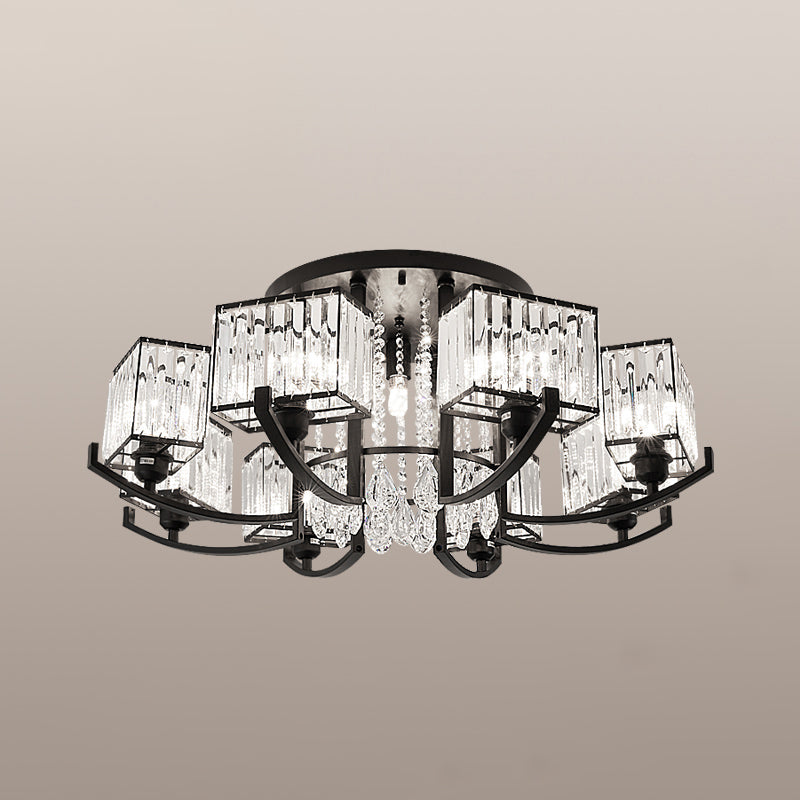 Zwart rechthoek plafondlamp Modern K9 Crystal Living Room Semi Flush Mount Lamp